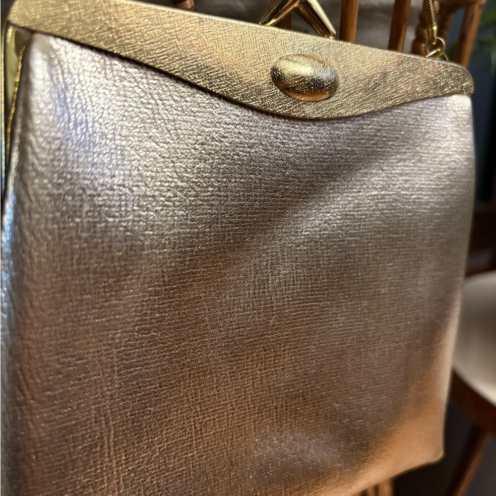 Vintage Gold Clutch with Structured Shape and Textured Finish